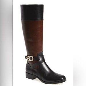 NWOT Michael Kors Black and Brown Leather Riding Boots